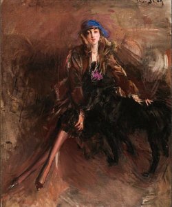 Lady with Black Greyhound