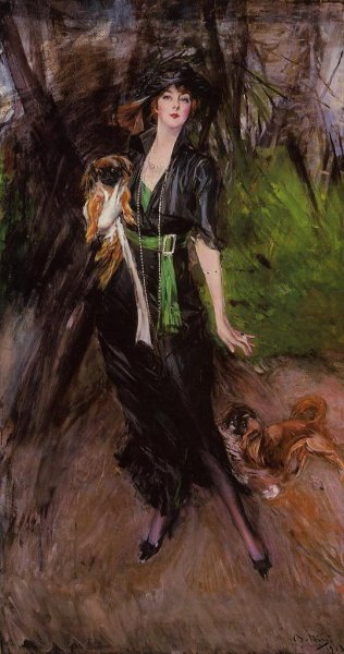 Portrait Of A Lady  Lina Bilitis  With Two Pekinese