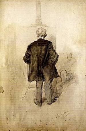 A Standing Man, Seen from Behind, Looking at a Painting on an Easel